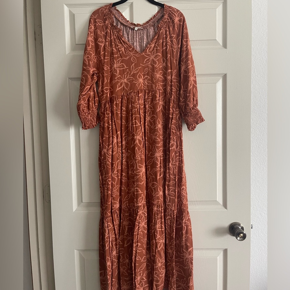 Rust Floral Long Sleeve Dress